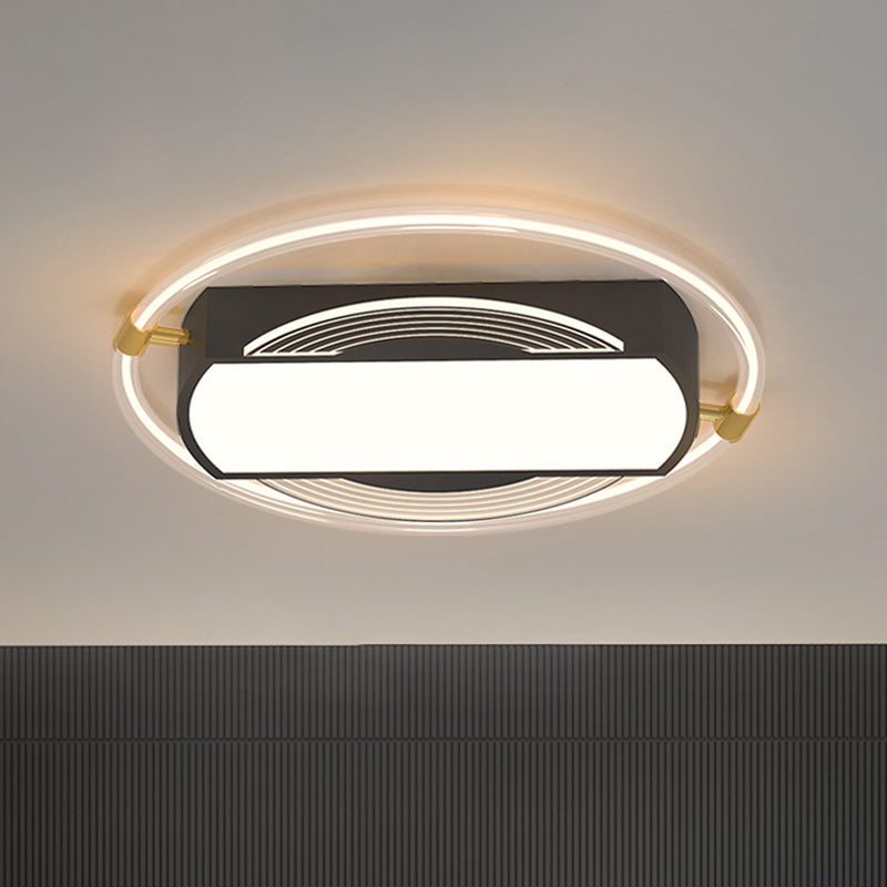 Rectangle and Ring Acrylic Flush Mount Modernism LED Black Flush Light Fixture for Bedroom Clearhalo 'Ceiling Lights' 'Close To Ceiling Lights' 'Close to ceiling' 'Flush mount' Lighting' 1687987