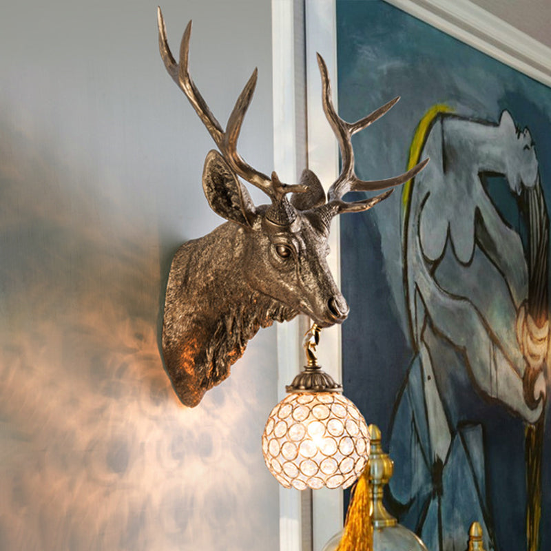 Single Bulb Elk Head Wall Mounted Lamp Warehouse Gold Resin Wall Sconce Light with Beveled Crystal Shade Gold Clearhalo 'Wall Lamps & Sconces' 'Wall Lights' Lighting' 1688028