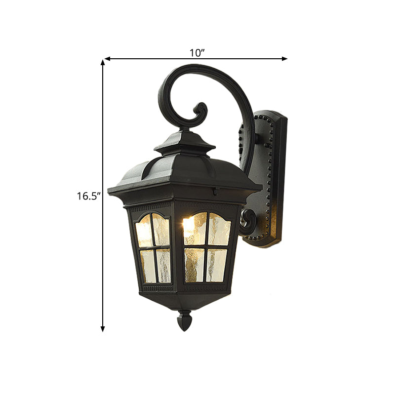 1 Light Seedy Glass Wall Lamp Antique Black Lantern Doorway Wall Light with Up/Down Curved Arm, 10"/12.5" W Clearhalo 'Art deco wall lights' 'Cast Iron' 'Glass' 'Industrial wall lights' 'Industrial' 'Middle century wall lights' 'Modern' 'Rustic wall lights' 'Tiffany' 'Traditional wall lights' 'Wall Lamps & Sconces' 'Wall Lights' Lighting' 1688057