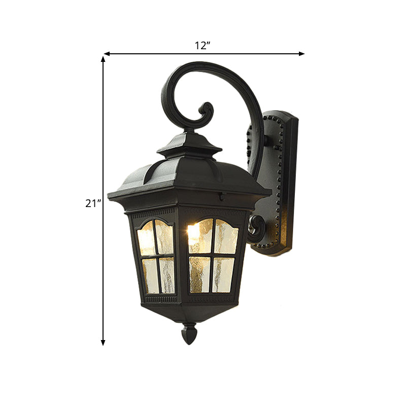 1 Light Seedy Glass Wall Lamp Antique Black Lantern Doorway Wall Light with Up/Down Curved Arm, 10"/12.5" W Clearhalo 'Art deco wall lights' 'Cast Iron' 'Glass' 'Industrial wall lights' 'Industrial' 'Middle century wall lights' 'Modern' 'Rustic wall lights' 'Tiffany' 'Traditional wall lights' 'Wall Lamps & Sconces' 'Wall Lights' Lighting' 1688058