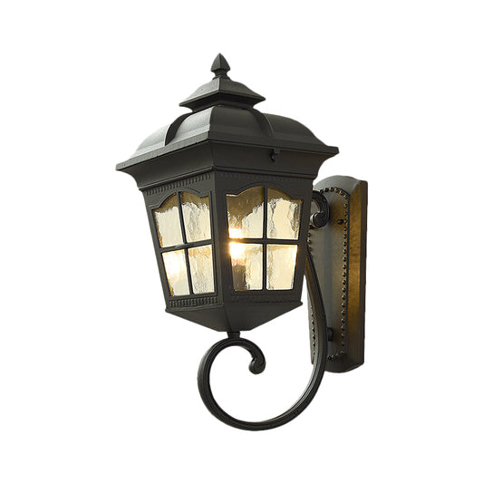 1 Light Seedy Glass Wall Lamp Antique Black Lantern Doorway Wall Light with Up/Down Curved Arm, 10"/12.5" W Clearhalo 'Art deco wall lights' 'Cast Iron' 'Glass' 'Industrial wall lights' 'Industrial' 'Middle century wall lights' 'Modern' 'Rustic wall lights' 'Tiffany' 'Traditional wall lights' 'Wall Lamps & Sconces' 'Wall Lights' Lighting' 1688062