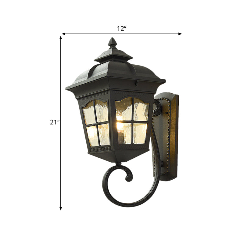 1 Light Seedy Glass Wall Lamp Antique Black Lantern Doorway Wall Light with Up/Down Curved Arm, 10"/12.5" W Clearhalo 'Art deco wall lights' 'Cast Iron' 'Glass' 'Industrial wall lights' 'Industrial' 'Middle century wall lights' 'Modern' 'Rustic wall lights' 'Tiffany' 'Traditional wall lights' 'Wall Lamps & Sconces' 'Wall Lights' Lighting' 1688064