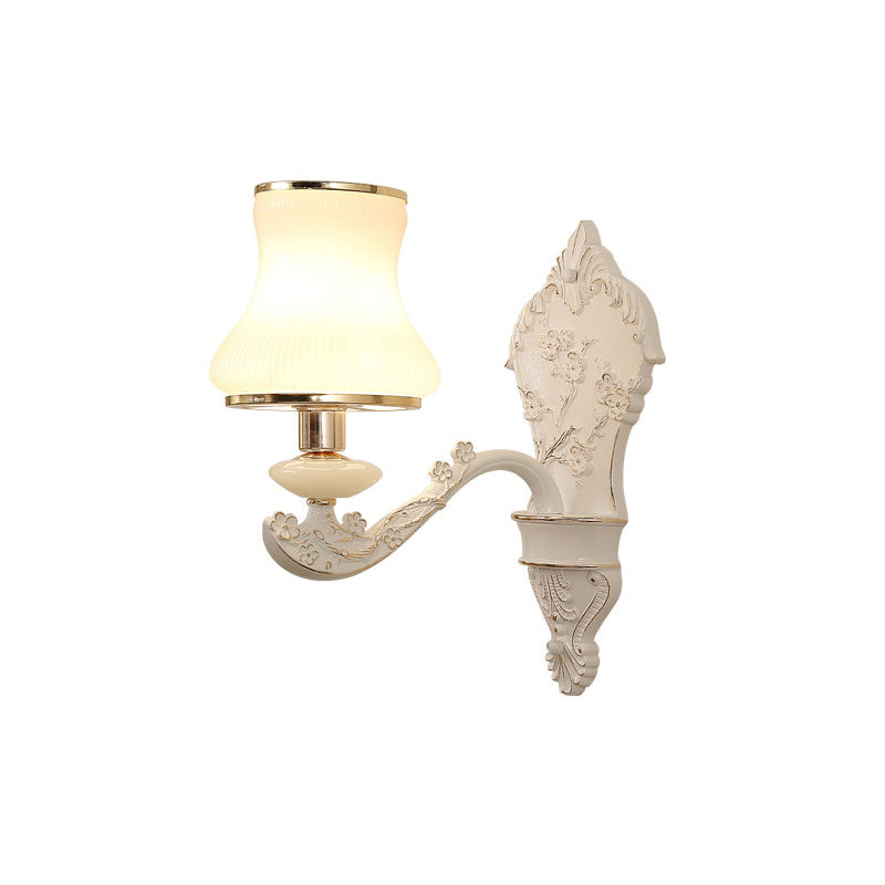 Gourd Bedroom Wall Mount Lamp Rural White Glass 1/2-Head Beige Wall Lighting Ideas with Resin Backplate Clearhalo 'Wall Lamps & Sconces' 'Wall Lights' Lighting' 1688071