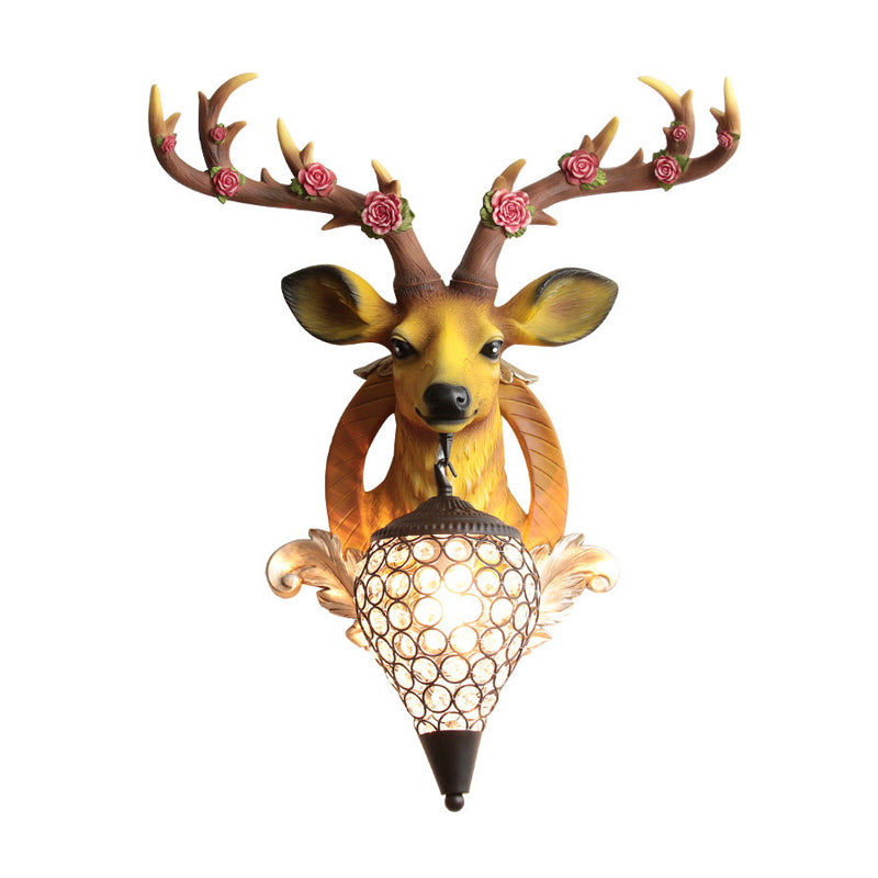 Rural Deer Wall Lighting 1-Head Resin Wall Mounted Lamp with Clear Hand-Cut Crystal Shade in Gold/Grey/White Clearhalo 'Wall Lamps & Sconces' 'Wall Lights' Lighting' 1688119