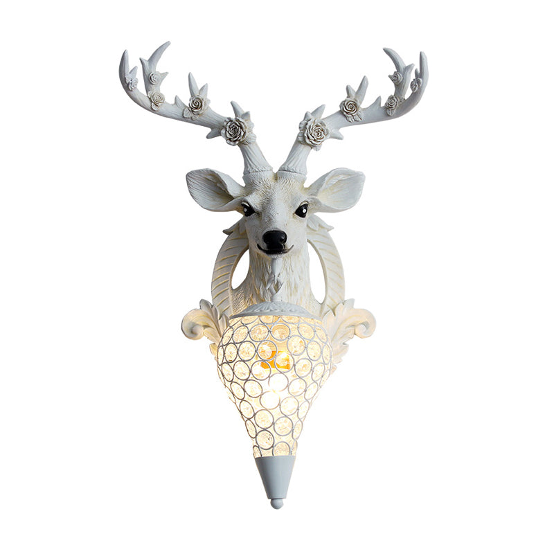 Rural Deer Wall Lighting 1-Head Resin Wall Mounted Lamp with Clear Hand-Cut Crystal Shade in Gold/Grey/White Clearhalo 'Wall Lamps & Sconces' 'Wall Lights' Lighting' 1688124