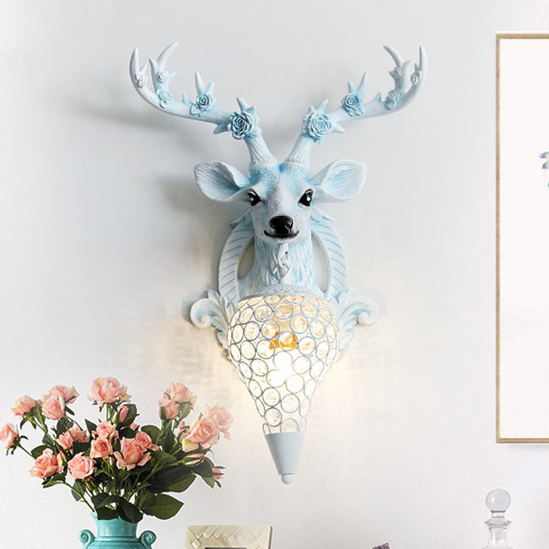 Rural Deer Wall Lighting 1-Head Resin Wall Mounted Lamp with Clear Hand-Cut Crystal Shade in Gold/Grey/White Light Blue Clearhalo 'Wall Lamps & Sconces' 'Wall Lights' Lighting' 1688129