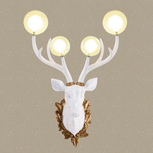 White 4 Lights Sconce Lamp Antique Resin Deer-Shaped Ball Clear Glass Shade Wall Lighting Fixture Clearhalo 'Wall Lamps & Sconces' 'Wall Lights' Lighting' 1688138