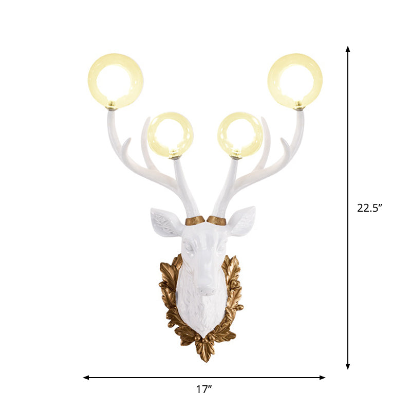 White 4 Lights Sconce Lamp Antique Resin Deer-Shaped Ball Clear Glass Shade Wall Lighting Fixture Clearhalo 'Wall Lamps & Sconces' 'Wall Lights' Lighting' 1688140