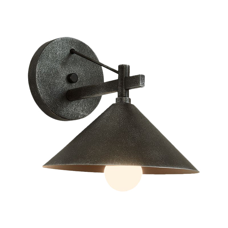 Retro Style Conical Wall Mount Lamp Single Light Metal Wall Lighting Ideas in Matte Black/Brass/Aged Silver Clearhalo 'Art deco wall lights' 'Cast Iron' 'Glass' 'Industrial wall lights' 'Industrial' 'Middle century wall lights' 'Modern' 'Rustic wall lights' 'Tiffany' 'Traditional wall lights' 'Wall Lamps & Sconces' 'Wall Lights' Lighting' 1688153