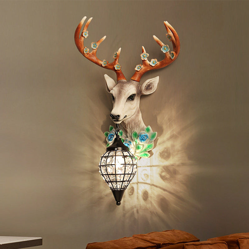 Black/White 1 Head Wall Lamp Warehouse Faceted Crystal Sphere Wall Sconce Light with Grey/Yellow Elk Decor Clearhalo 'Wall Lamps & Sconces' 'Wall Lights' Lighting' 1688190