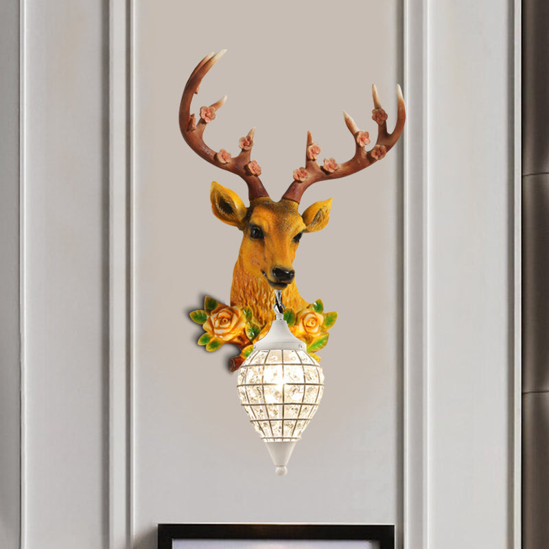 Black/White 1 Head Wall Lamp Warehouse Faceted Crystal Sphere Wall Sconce Light with Grey/Yellow Elk Decor Clearhalo 'Wall Lamps & Sconces' 'Wall Lights' Lighting' 1688199