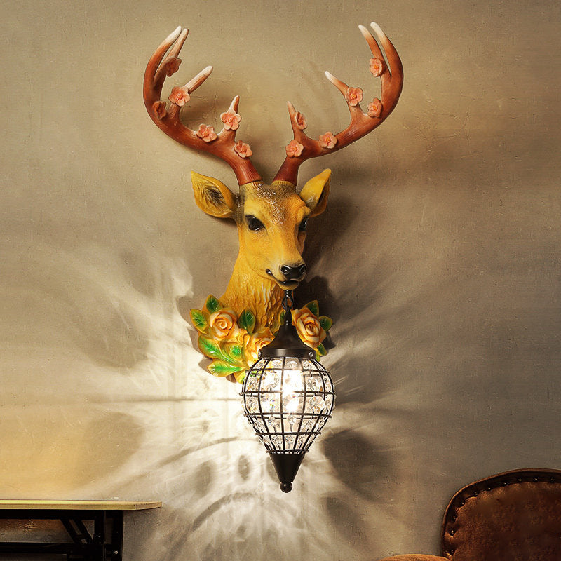 Black/White 1 Head Wall Lamp Warehouse Faceted Crystal Sphere Wall Sconce Light with Grey/Yellow Elk Decor Yellow Black Clearhalo 'Wall Lamps & Sconces' 'Wall Lights' Lighting' 1688202