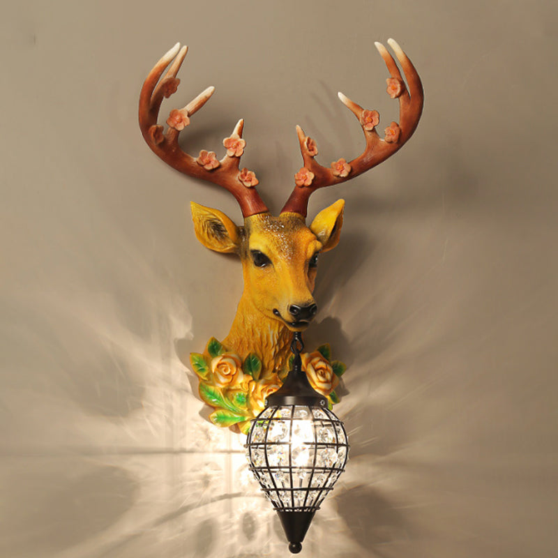 Black/White 1 Head Wall Lamp Warehouse Faceted Crystal Sphere Wall Sconce Light with Grey/Yellow Elk Decor Clearhalo 'Wall Lamps & Sconces' 'Wall Lights' Lighting' 1688204