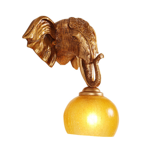 Gold 1-Bulb Wall Lighting Traditional Orb Crackle Frosted Glass Wall Sconce with Resin Elephant Backplate Clearhalo 'Wall Lamps & Sconces' 'Wall Lights' Lighting' 1688273
