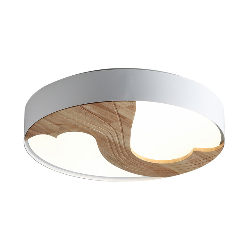 White Circular Flush Light Simplicity LED Acrylic Flush Mount Lighting Fixture with Wood Design Clearhalo 'Ceiling Lights' 'Close To Ceiling Lights' 'Close to ceiling' 'Flush mount' Lighting' 1688289