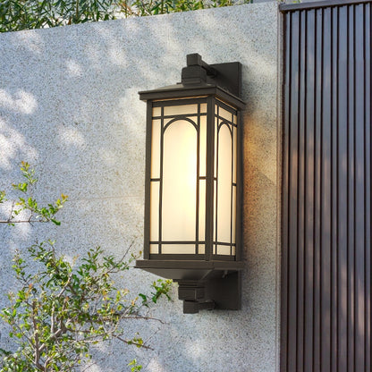 Black Lantern Wall Sconce Classic Style Opaline Glass 1-Light Lodge Wall Mount Lighting Black Clearhalo 'Art deco wall lights' 'Cast Iron' 'Glass' 'Industrial wall lights' 'Industrial' 'Middle century wall lights' 'Modern' 'Rustic wall lights' 'Tiffany' 'Traditional wall lights' 'Wall Lamps & Sconces' 'Wall Lights' Lighting' 1688295