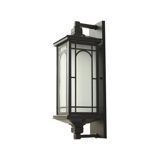 Black Lantern Wall Sconce Classic Style Opaline Glass 1-Light Lodge Wall Mount Lighting Clearhalo 'Art deco wall lights' 'Cast Iron' 'Glass' 'Industrial wall lights' 'Industrial' 'Middle century wall lights' 'Modern' 'Rustic wall lights' 'Tiffany' 'Traditional wall lights' 'Wall Lamps & Sconces' 'Wall Lights' Lighting' 1688297