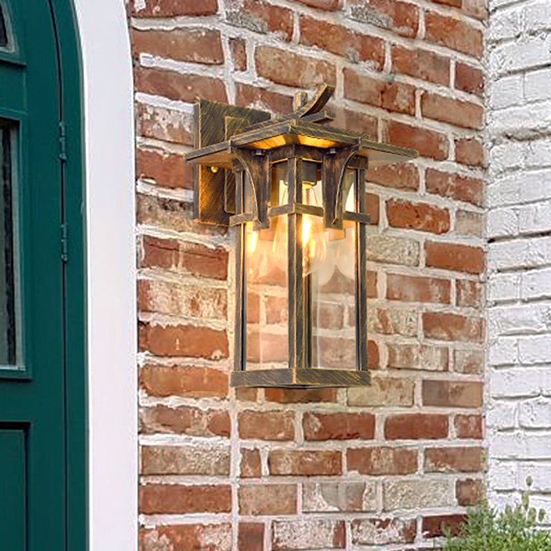 Black/Brass Wall Mount Lighting Industrial Clear/Water Glass 1-Light Outdoor Surface Wall Sconce Brass A Clearhalo 'Art deco wall lights' 'Cast Iron' 'Glass' 'Industrial wall lights' 'Industrial' 'Middle century wall lights' 'Modern' 'Rustic wall lights' 'Tiffany' 'Traditional wall lights' 'Wall Lamps & Sconces' 'Wall Lights' Lighting' 1688308