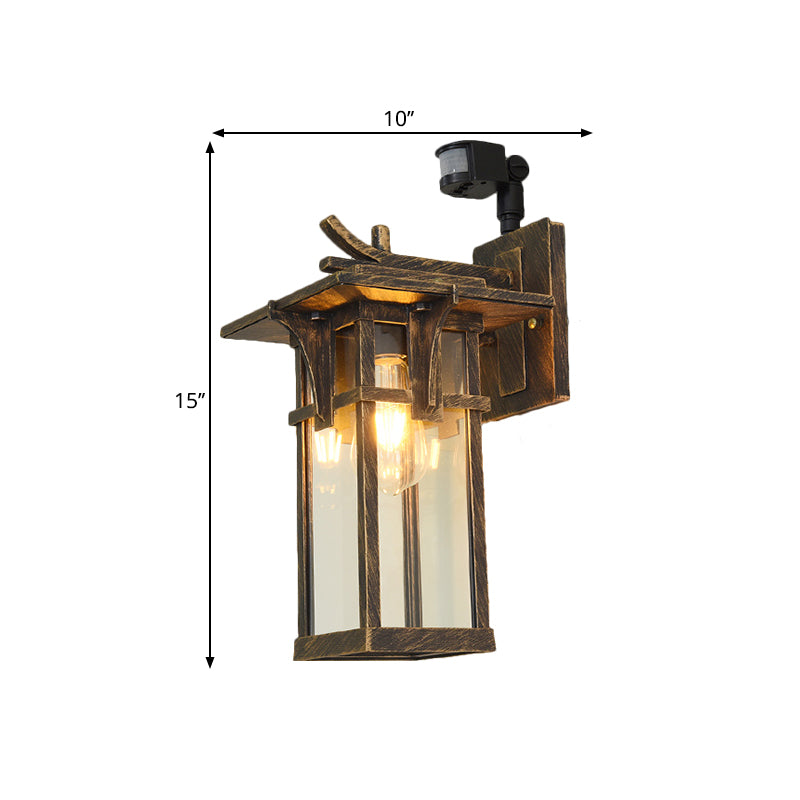 Black/Brass Wall Mount Lighting Industrial Clear/Water Glass 1-Light Outdoor Surface Wall Sconce Clearhalo 'Art deco wall lights' 'Cast Iron' 'Glass' 'Industrial wall lights' 'Industrial' 'Middle century wall lights' 'Modern' 'Rustic wall lights' 'Tiffany' 'Traditional wall lights' 'Wall Lamps & Sconces' 'Wall Lights' Lighting' 1688312