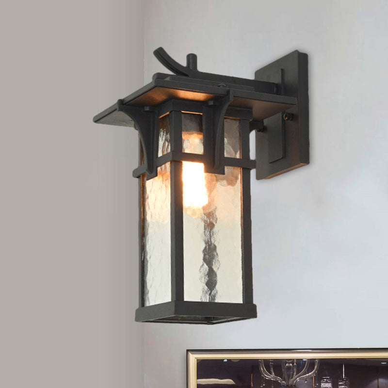 Black/Brass Wall Mount Lighting Industrial Clear/Water Glass 1-Light Outdoor Surface Wall Sconce Clearhalo 'Art deco wall lights' 'Cast Iron' 'Glass' 'Industrial wall lights' 'Industrial' 'Middle century wall lights' 'Modern' 'Rustic wall lights' 'Tiffany' 'Traditional wall lights' 'Wall Lamps & Sconces' 'Wall Lights' Lighting' 1688314