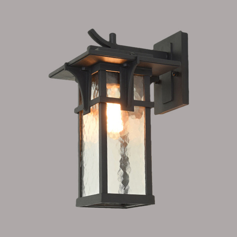 Black/Brass Wall Mount Lighting Industrial Clear/Water Glass 1-Light Outdoor Surface Wall Sconce Clearhalo 'Art deco wall lights' 'Cast Iron' 'Glass' 'Industrial wall lights' 'Industrial' 'Middle century wall lights' 'Modern' 'Rustic wall lights' 'Tiffany' 'Traditional wall lights' 'Wall Lamps & Sconces' 'Wall Lights' Lighting' 1688315