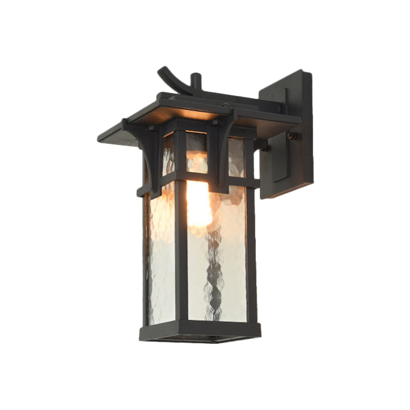 Black/Brass Wall Mount Lighting Industrial Clear/Water Glass 1-Light Outdoor Surface Wall Sconce Clearhalo 'Art deco wall lights' 'Cast Iron' 'Glass' 'Industrial wall lights' 'Industrial' 'Middle century wall lights' 'Modern' 'Rustic wall lights' 'Tiffany' 'Traditional wall lights' 'Wall Lamps & Sconces' 'Wall Lights' Lighting' 1688316