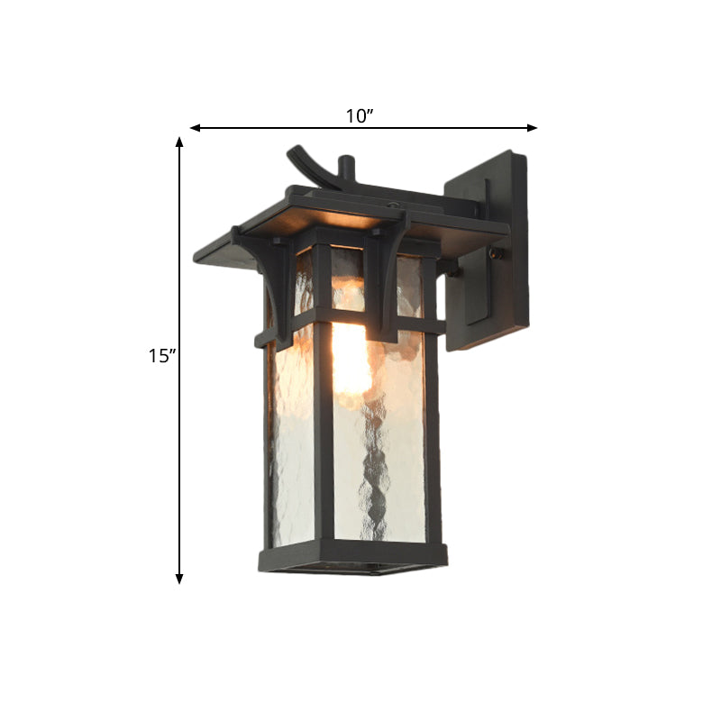Black/Brass Wall Mount Lighting Industrial Clear/Water Glass 1-Light Outdoor Surface Wall Sconce Clearhalo 'Art deco wall lights' 'Cast Iron' 'Glass' 'Industrial wall lights' 'Industrial' 'Middle century wall lights' 'Modern' 'Rustic wall lights' 'Tiffany' 'Traditional wall lights' 'Wall Lamps & Sconces' 'Wall Lights' Lighting' 1688317