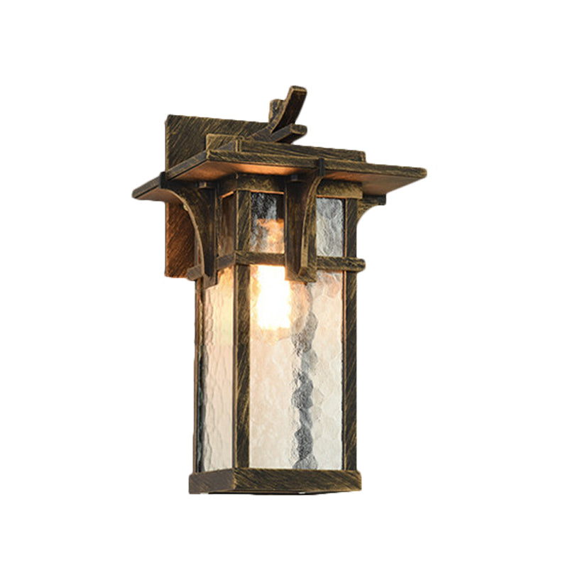 Black/Brass Wall Mount Lighting Industrial Clear/Water Glass 1-Light Outdoor Surface Wall Sconce Clearhalo 'Art deco wall lights' 'Cast Iron' 'Glass' 'Industrial wall lights' 'Industrial' 'Middle century wall lights' 'Modern' 'Rustic wall lights' 'Tiffany' 'Traditional wall lights' 'Wall Lamps & Sconces' 'Wall Lights' Lighting' 1688321