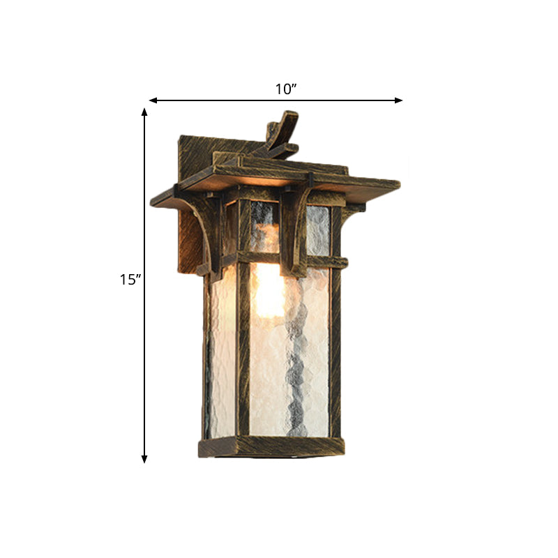 Black/Brass Wall Mount Lighting Industrial Clear/Water Glass 1-Light Outdoor Surface Wall Sconce Clearhalo 'Art deco wall lights' 'Cast Iron' 'Glass' 'Industrial wall lights' 'Industrial' 'Middle century wall lights' 'Modern' 'Rustic wall lights' 'Tiffany' 'Traditional wall lights' 'Wall Lamps & Sconces' 'Wall Lights' Lighting' 1688322