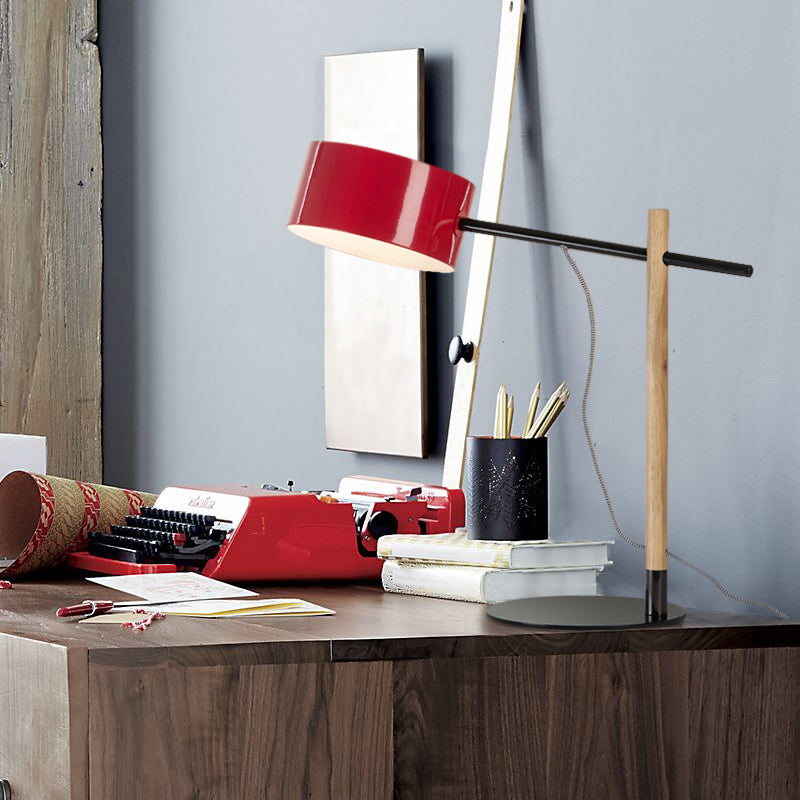 Drum Shade Desk Lamp Contemporary Style Steel 1 Light Red/White Reading Book Light for Study Room Clearhalo 'Lamps' 'Table Lamps' Lighting' 168839