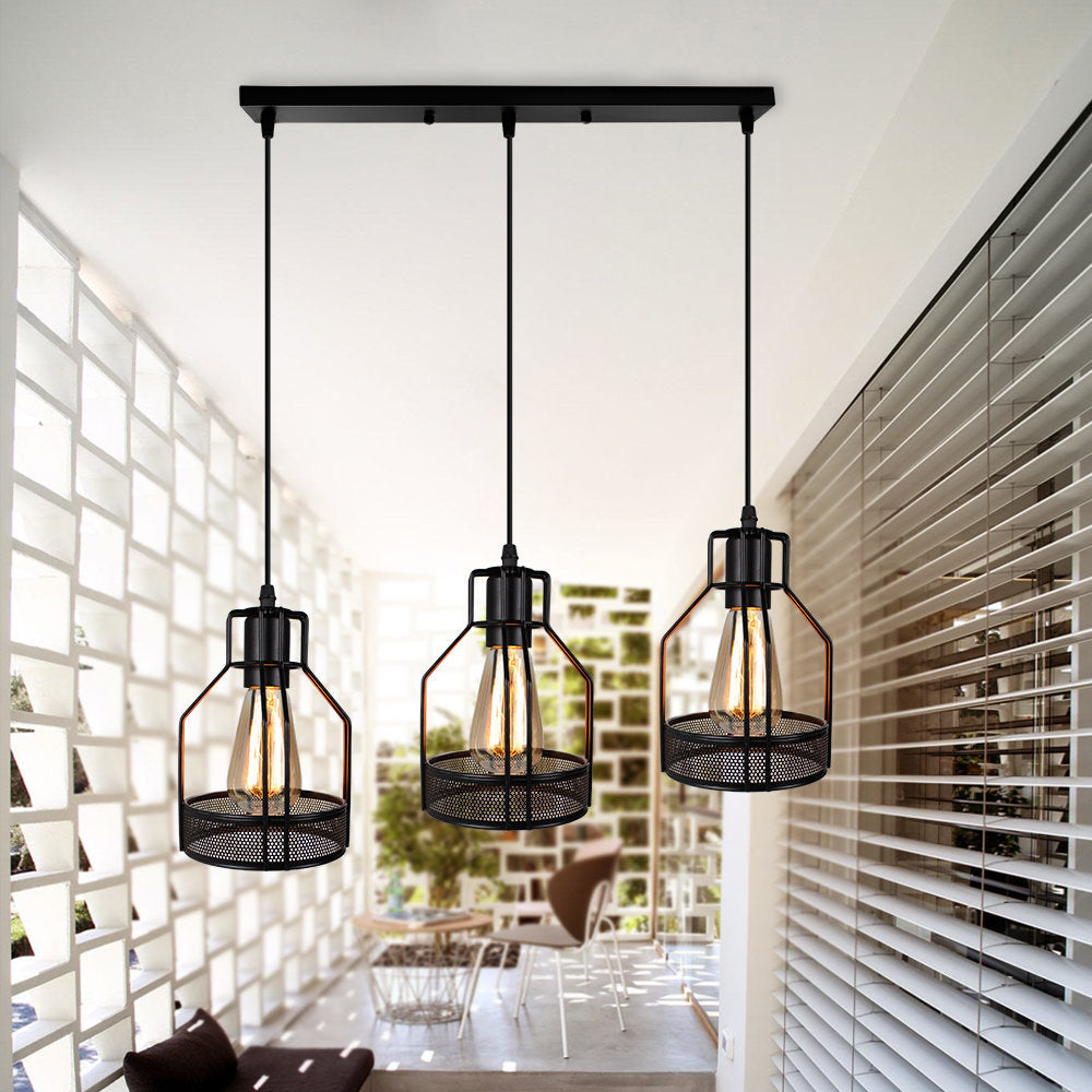 Metallic Black Ceiling Pendant Light Wire Cage 3 Heads Industrial Style Suspension Lighting for Foyer Black Linear Clearhalo 'Ceiling Lights' 'Pendant Lights' 'Pendants' Lighting' 16883_607aa6ae-6a5d-4590-bfda-d49a93ab7858