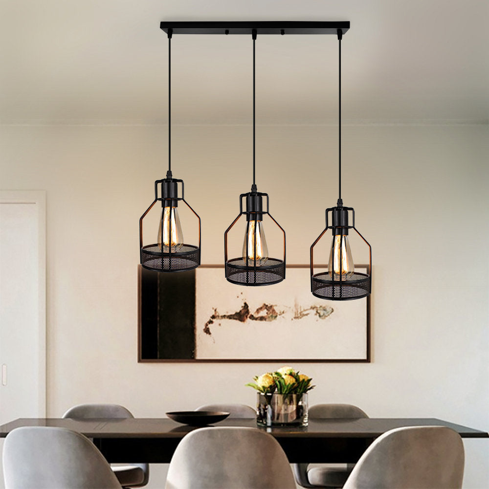 Metallic Black Ceiling Pendant Light Wire Cage 3 Heads Industrial Style Suspension Lighting for Foyer Clearhalo 'Ceiling Lights' 'Pendant Lights' 'Pendants' Lighting' 16884