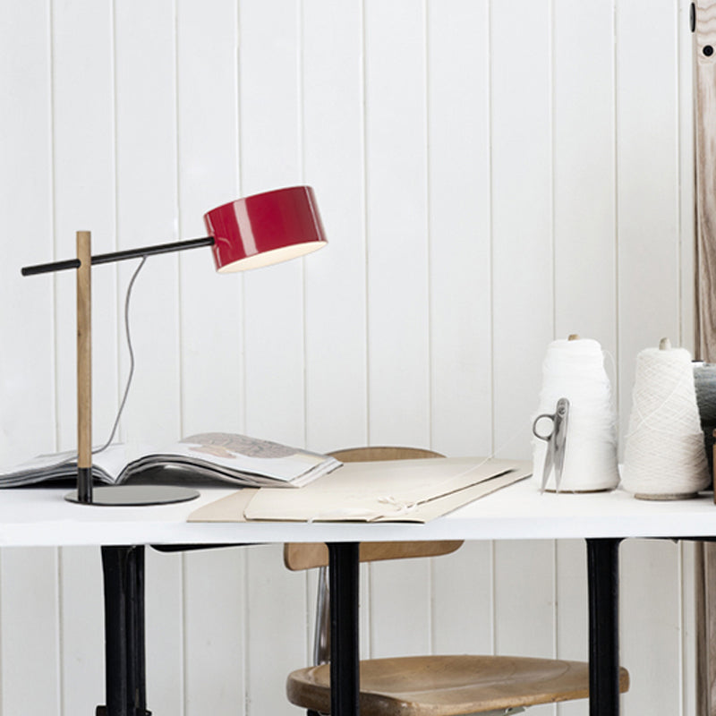 Drum Shade Desk Lamp Contemporary Style Steel 1 Light Red/White Reading Book Light for Study Room Clearhalo 'Lamps' 'Table Lamps' Lighting' 168840