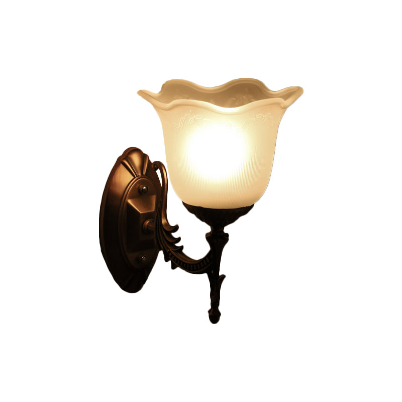 Brass Scalloped Bell Wall Light Fixture Rustic Frosted Glass 1/2-Light Living Room Wall Mount Lighting Clearhalo 'Wall Lamps & Sconces' 'Wall Lights' Lighting' 1688404