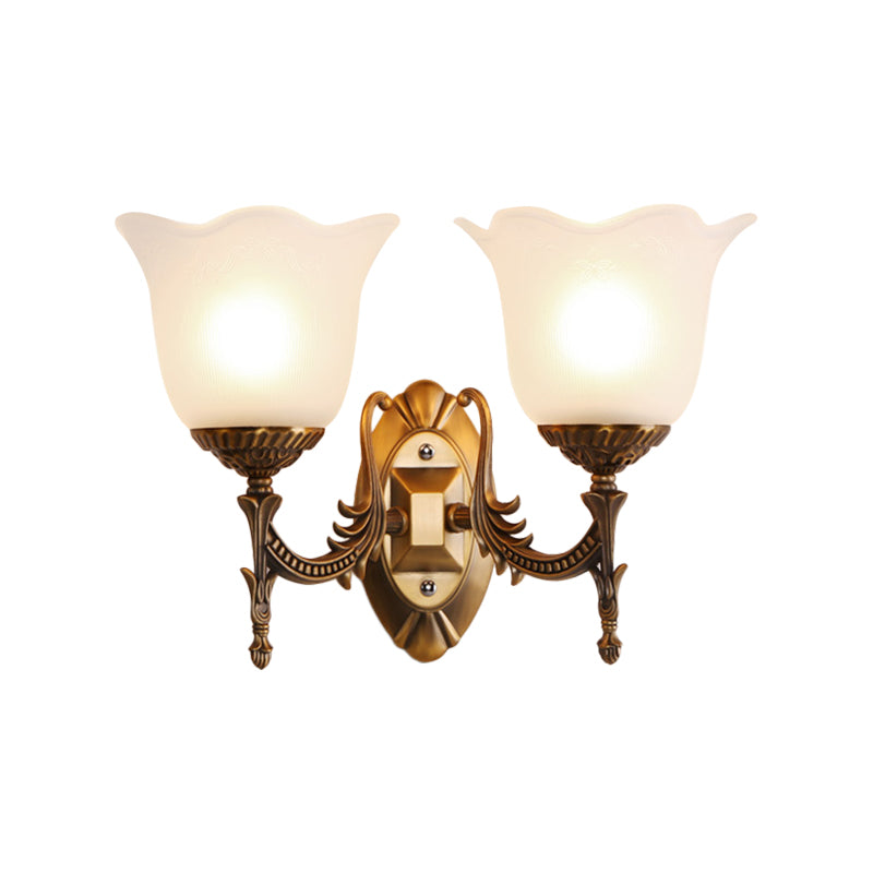 Brass Scalloped Bell Wall Light Fixture Rustic Frosted Glass 1/2-Light Living Room Wall Mount Lighting Clearhalo 'Wall Lamps & Sconces' 'Wall Lights' Lighting' 1688409