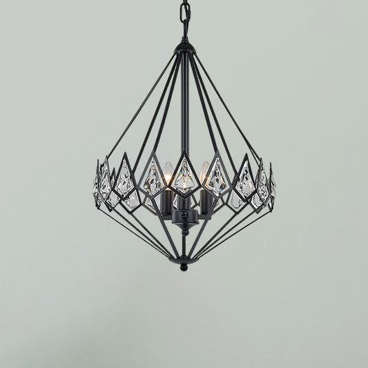 Modern Diamond Suspension Pendant Metallic 3 Heads Parlor Hanging Chandelier with Crystal Encrusted in Black Clearhalo 'Ceiling Lights' 'Chandeliers' 'Modern Chandeliers' 'Modern' Lighting' 1688456