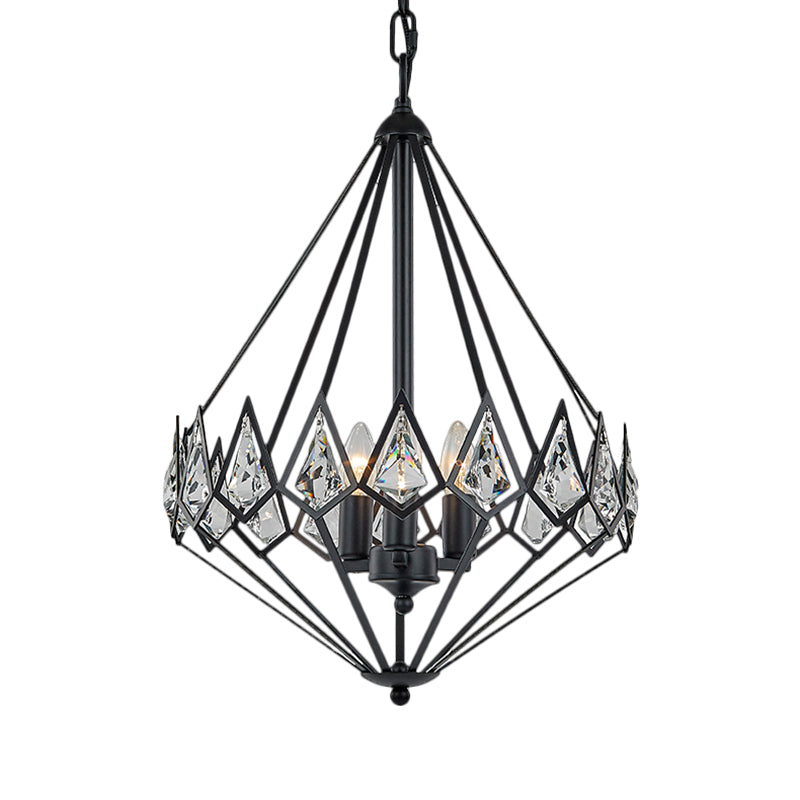 Modern Diamond Suspension Pendant Metallic 3 Heads Parlor Hanging Chandelier with Crystal Encrusted in Black Clearhalo 'Ceiling Lights' 'Chandeliers' 'Modern Chandeliers' 'Modern' Lighting' 1688457