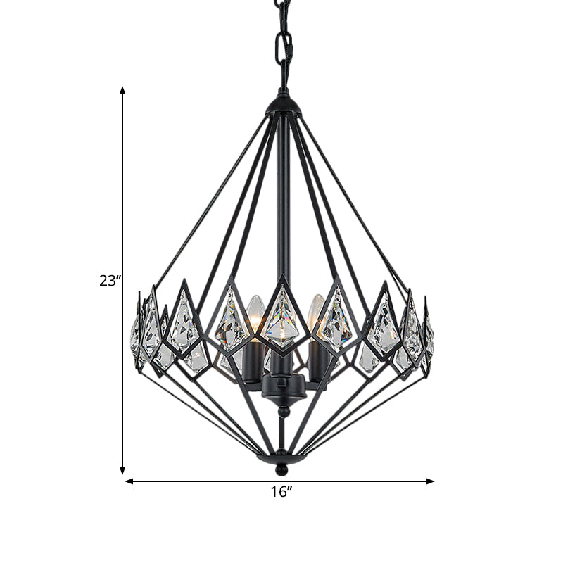 Modern Diamond Suspension Pendant Metallic 3 Heads Parlor Hanging Chandelier with Crystal Encrusted in Black Clearhalo 'Ceiling Lights' 'Chandeliers' 'Modern Chandeliers' 'Modern' Lighting' 1688458