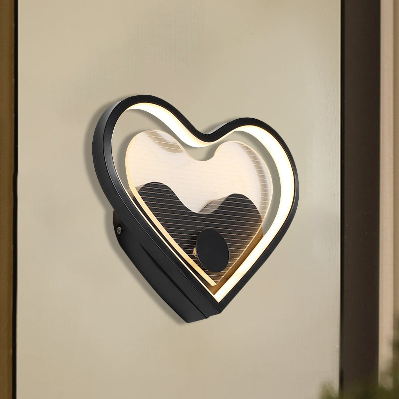 Heart/Cloud Wall Lighting Nordic Acrylic Black/White LED Wall Mounted Light Fixture for Bedroom Black Loving Heart Clearhalo 'Wall Lamps & Sconces' 'Wall Lights' Lighting' 1688467