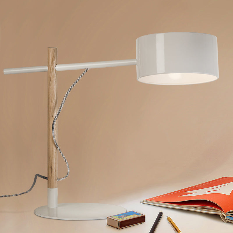 Drum Shade Desk Lamp Contemporary Style Steel 1 Light Red/White Reading Book Light for Study Room White Clearhalo 'Lamps' 'Table Lamps' Lighting' 168847