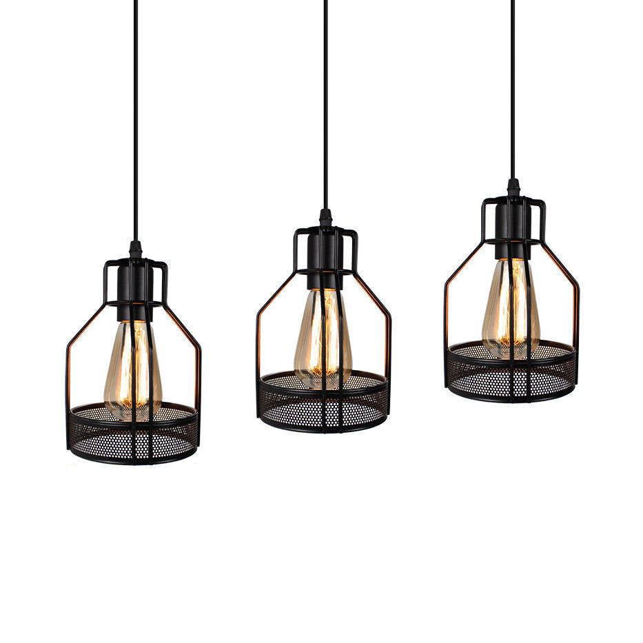 Metallic Black Ceiling Pendant Light Wire Cage 3 Heads Industrial Style Suspension Lighting for Foyer Clearhalo 'Ceiling Lights' 'Pendant Lights' 'Pendants' Lighting' 16885