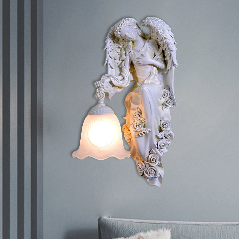 White Single Light Wall Lighting Traditional Resin Double Angel Wall Mounted Lamp, Left/Right White Left Clearhalo 'Wall Lamps & Sconces' 'Wall Lights' Lighting' 1688509