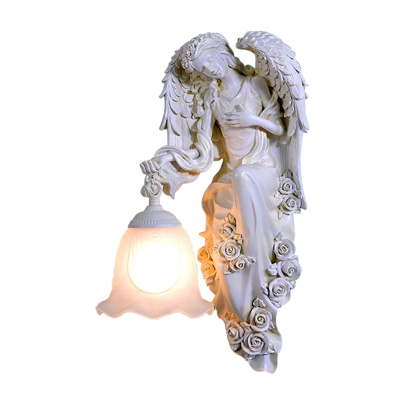 White Single Light Wall Lighting Traditional Resin Double Angel Wall Mounted Lamp, Left/Right Clearhalo 'Wall Lamps & Sconces' 'Wall Lights' Lighting' 1688511