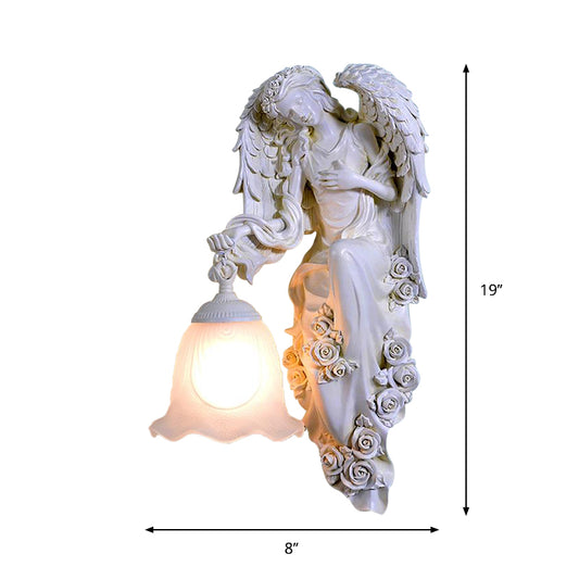 White Single Light Wall Lighting Traditional Resin Double Angel Wall Mounted Lamp, Left/Right Clearhalo 'Wall Lamps & Sconces' 'Wall Lights' Lighting' 1688512