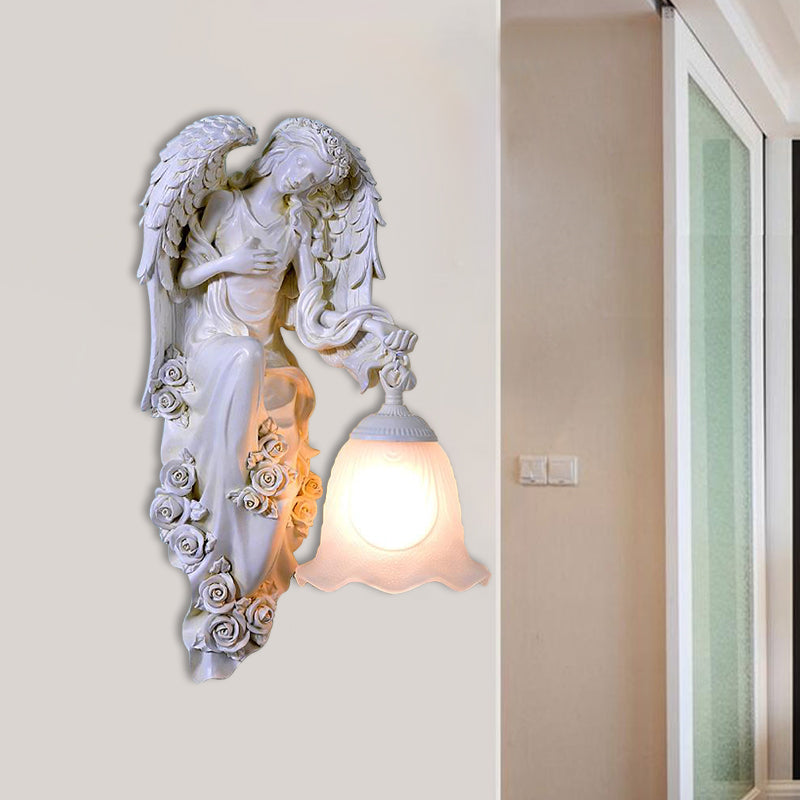 White Single Light Wall Lighting Traditional Resin Double Angel Wall Mounted Lamp, Left/Right White Right Clearhalo 'Wall Lamps & Sconces' 'Wall Lights' Lighting' 1688513