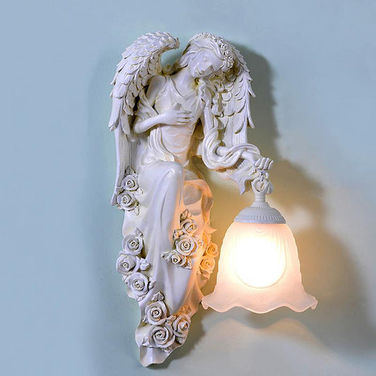 White Single Light Wall Lighting Traditional Resin Double Angel Wall Mounted Lamp, Left/Right Clearhalo 'Wall Lamps & Sconces' 'Wall Lights' Lighting' 1688515