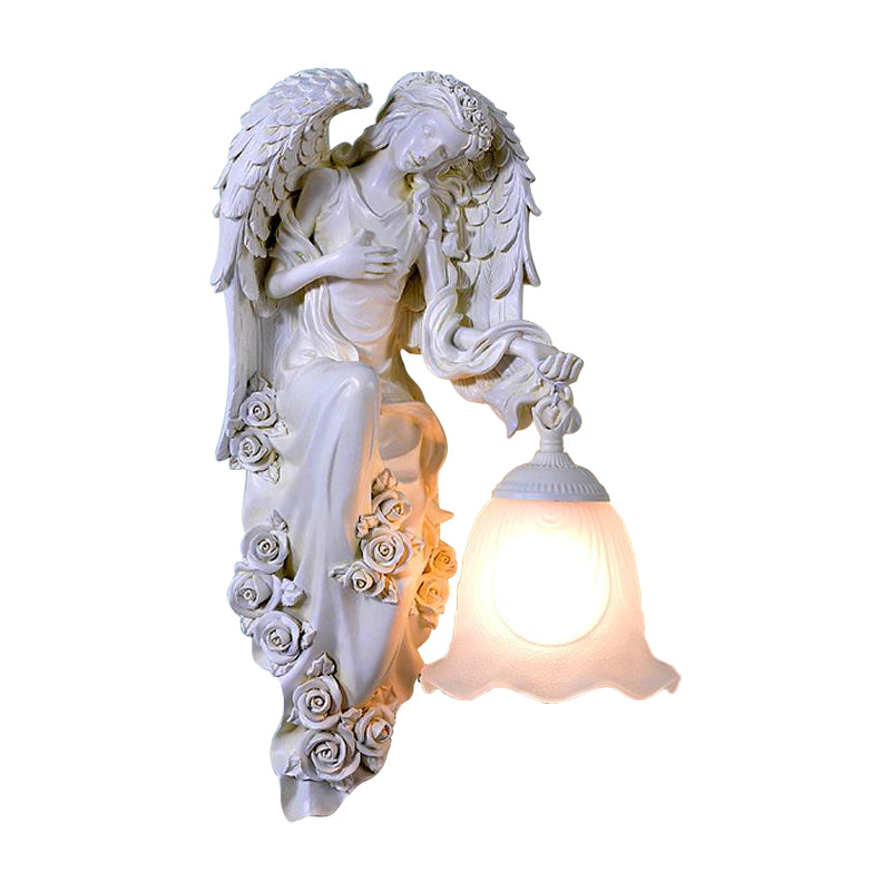 White Single Light Wall Lighting Traditional Resin Double Angel Wall Mounted Lamp, Left/Right Clearhalo 'Wall Lamps & Sconces' 'Wall Lights' Lighting' 1688516