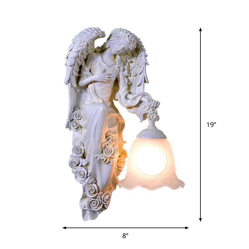 White Single Light Wall Lighting Traditional Resin Double Angel Wall Mounted Lamp, Left/Right Clearhalo 'Wall Lamps & Sconces' 'Wall Lights' Lighting' 1688517