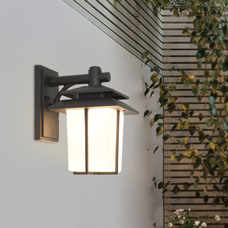 Traditional Trapezoid Wall Lamp 1 Light 7.5"/10" Wide Opaque Glass Wall Mounted Lighting in Black/Brass Clearhalo 'Art deco wall lights' 'Cast Iron' 'Glass' 'Industrial wall lights' 'Industrial' 'Middle century wall lights' 'Modern' 'Rustic wall lights' 'Tiffany' 'Traditional wall lights' 'Wall Lamps & Sconces' 'Wall Lights' Lighting' 1688519