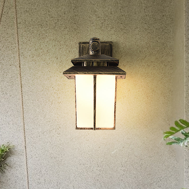 Traditional Trapezoid Wall Lamp 1 Light 7.5"/10" Wide Opaque Glass Wall Mounted Lighting in Black/Brass Clearhalo 'Art deco wall lights' 'Cast Iron' 'Glass' 'Industrial wall lights' 'Industrial' 'Middle century wall lights' 'Modern' 'Rustic wall lights' 'Tiffany' 'Traditional wall lights' 'Wall Lamps & Sconces' 'Wall Lights' Lighting' 1688525